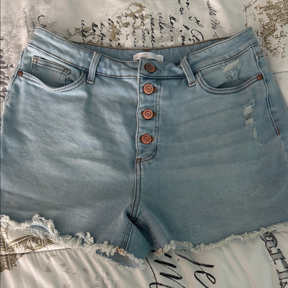 Women’s Light Blue Button-Front Denim Shorts